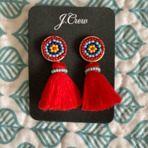 J. Crew Red Tassel Earrings with Bead Accents